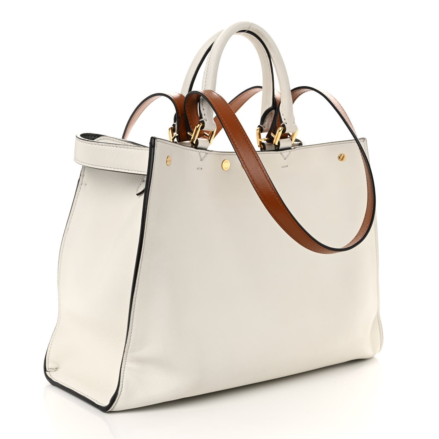 Fendi Vitello Seta Century Small Peekaboo X-Tote White Brandy 3 of 11