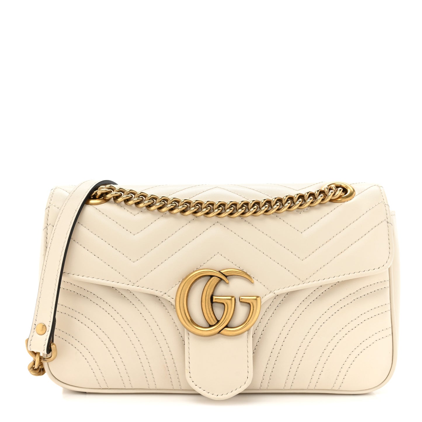 Calfskin Matelasse Small GG Marmont Shoulder Bag White
