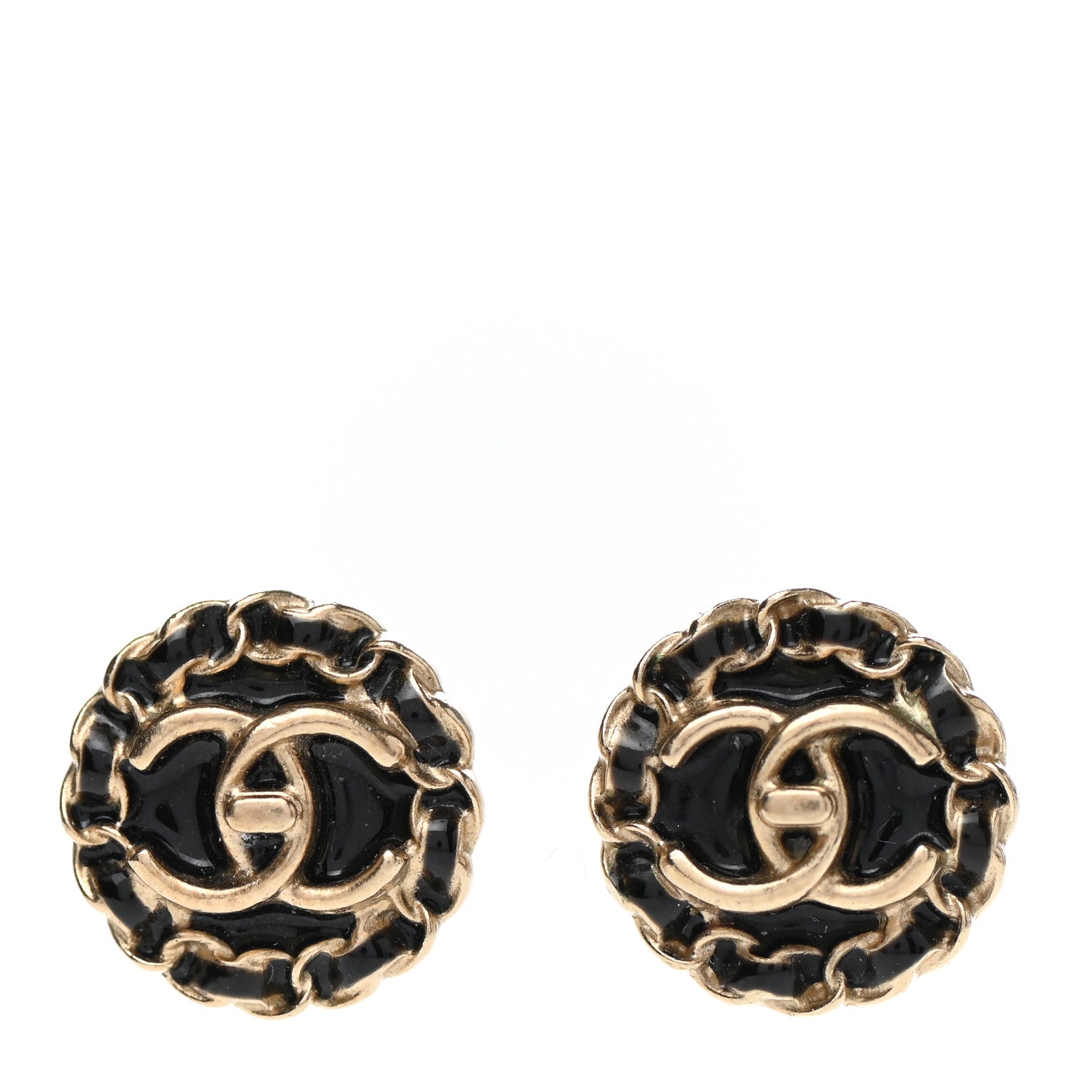 Chanel Metal Enamel CC Chain Turnlock Earrings Gold Black 1 of 4