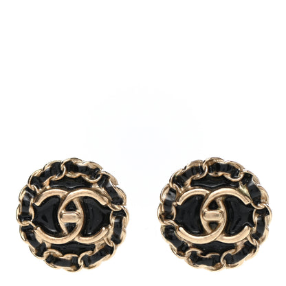 Chanel Metal Enamel CC Chain Turnlock Earrings Gold Black 1 of 4