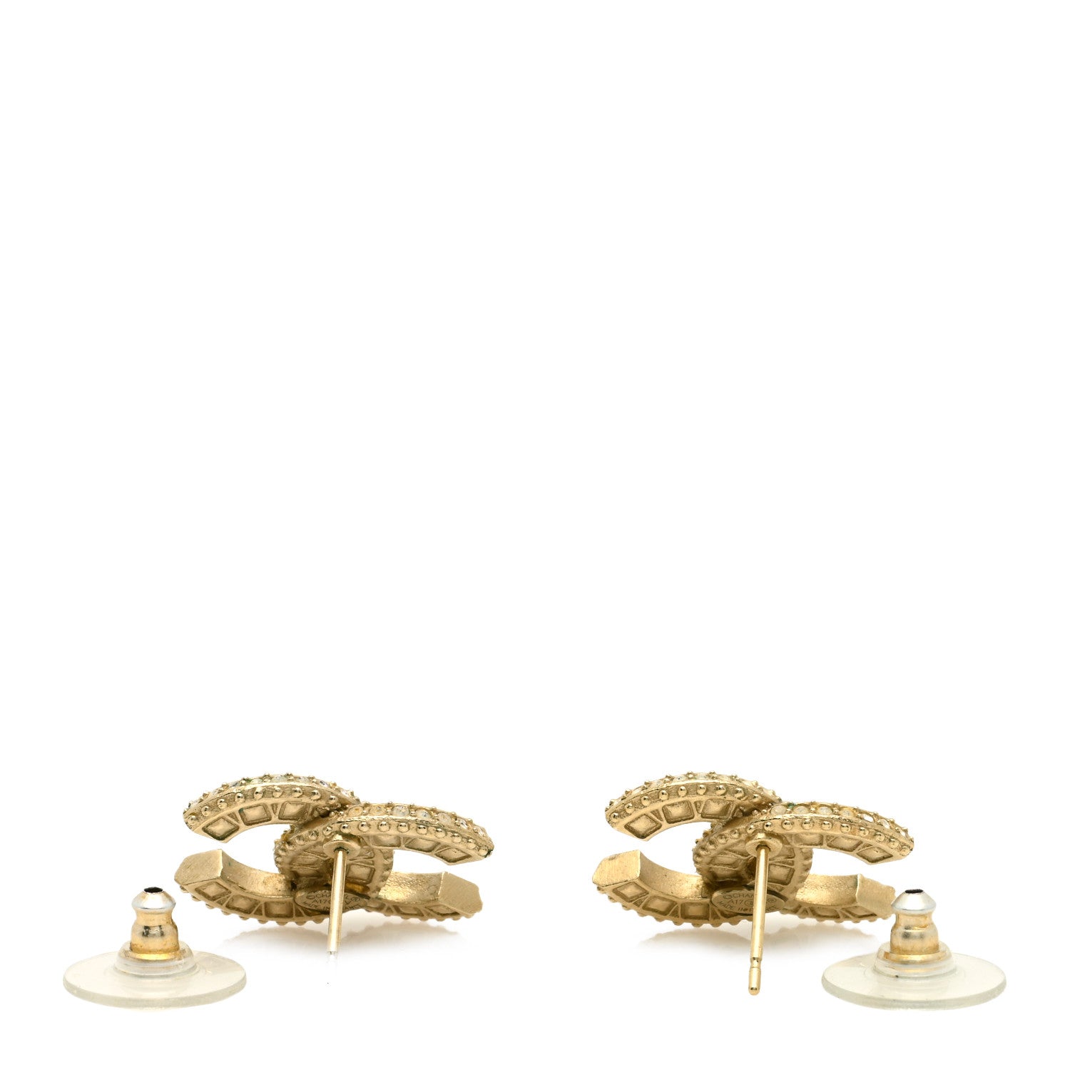 Chanel Crystal Timeless CC Earrings Light Gold 3 of 4