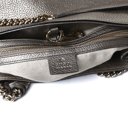 Gucci Metallic Pebbled Calfskin Medium Soho Chain Shoulder Bag Golden Beige 5 of 16