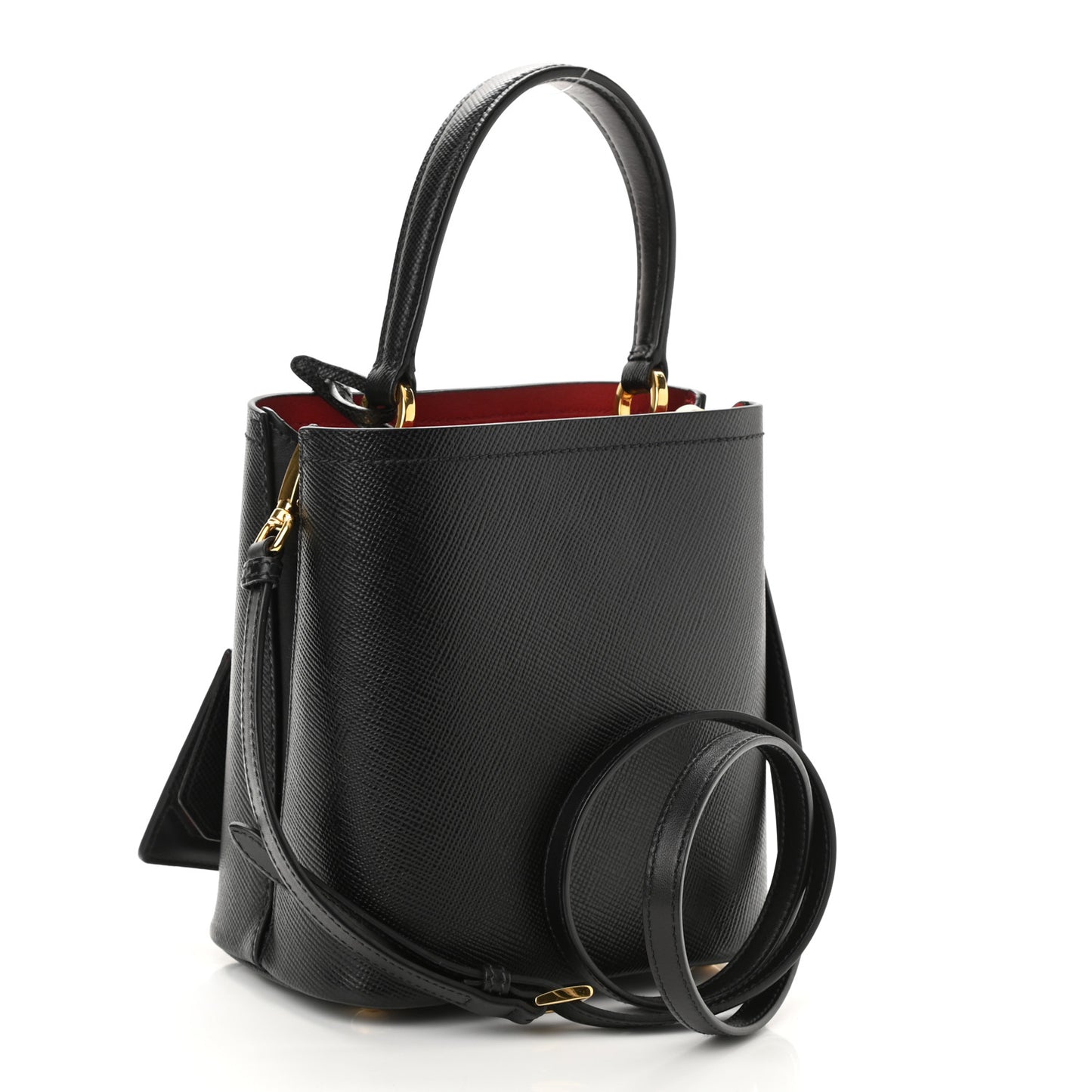 Saffiano Cuir Small Panier Bucket Bag Black Fuoco