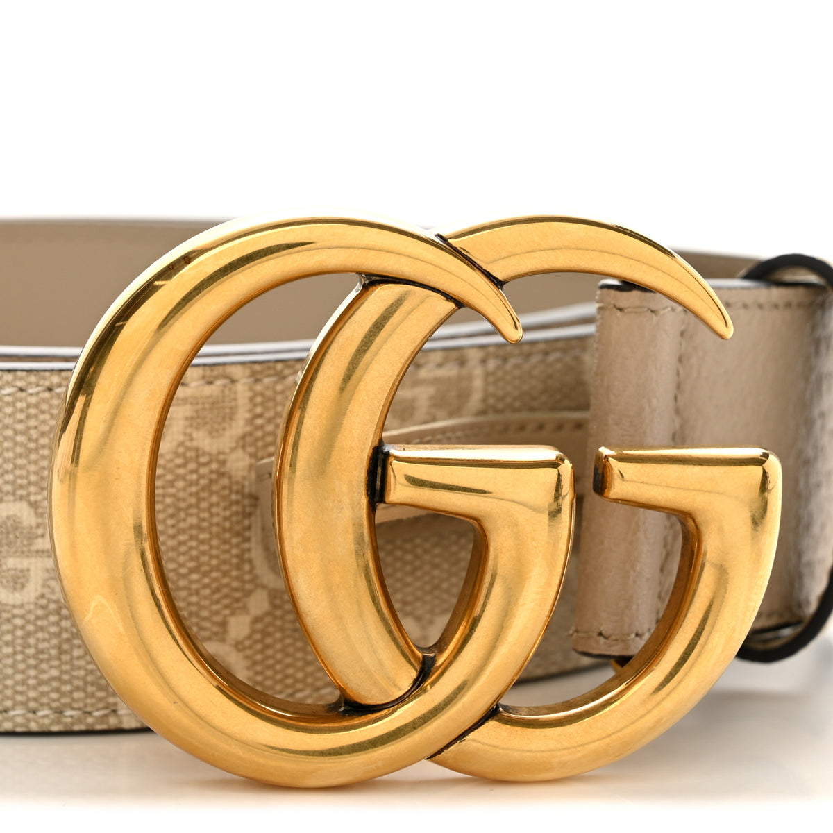 Gucci GG Supreme Monogram Matte Plutone Calfskin Double G 40mm Belt 80 32 Beige Mystic White Oatmeal 6 of 7