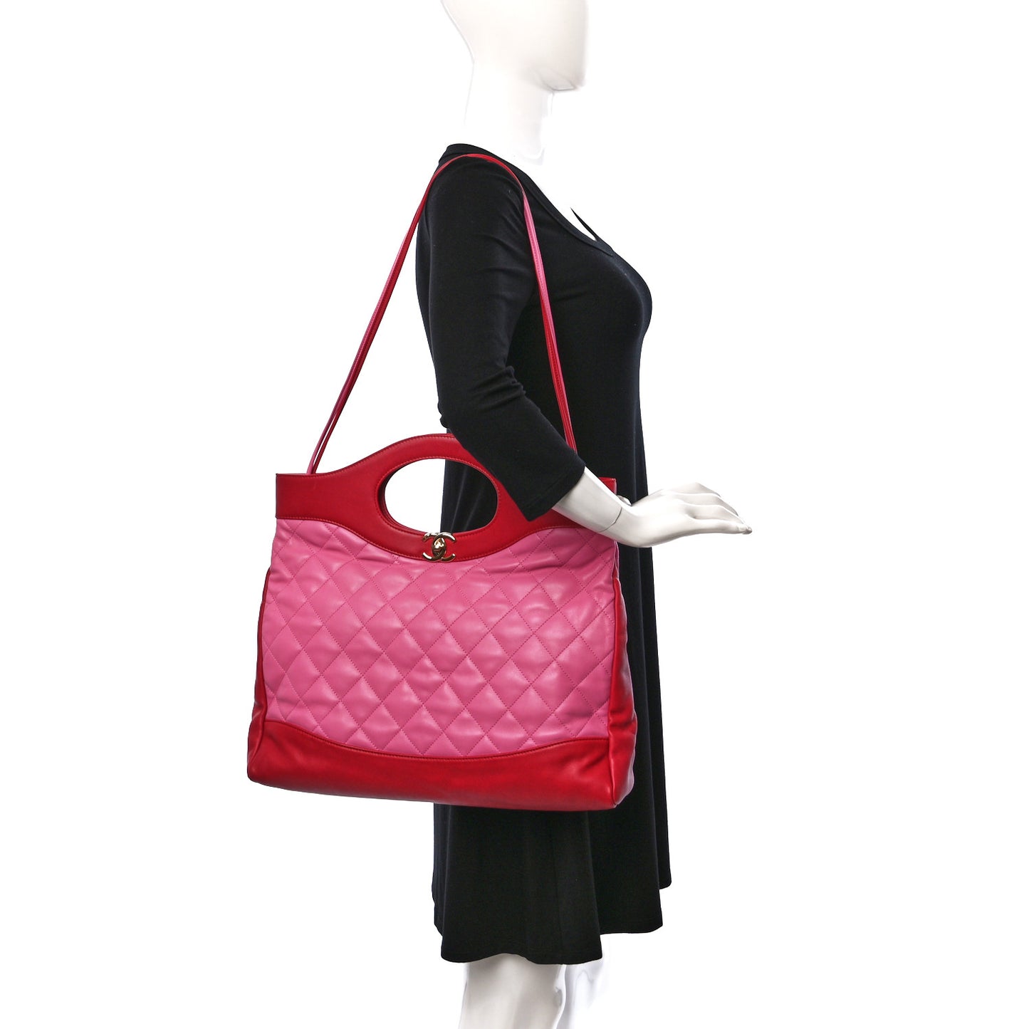 Lambskin Quilted Large 31 Shopping Bag Pink Light Red