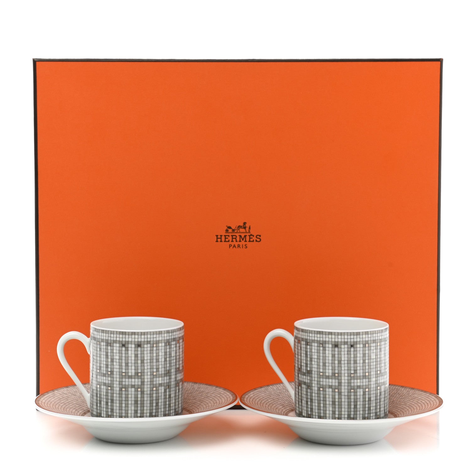 Hermes Porcelain Mosaique au 24 Coffee Cup and Saucer Set of 2 10 of 10