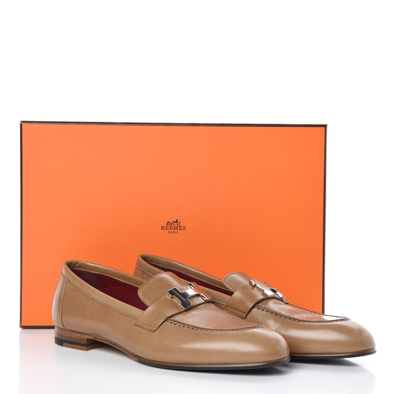 Hermes Goatskin Womens Paris Loafers 38 Taupe 8 of 8