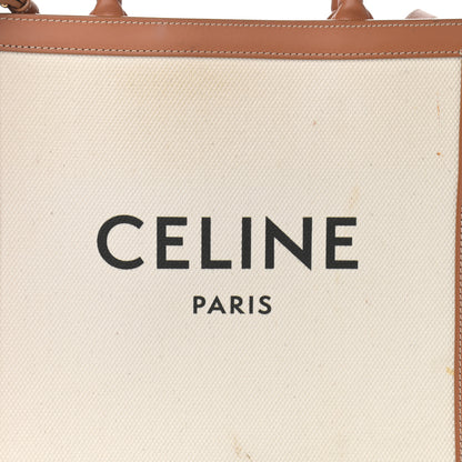 Celine Canvas Calfskin Logo Print Small Vertical Cabas Natural Tan 8 of 15