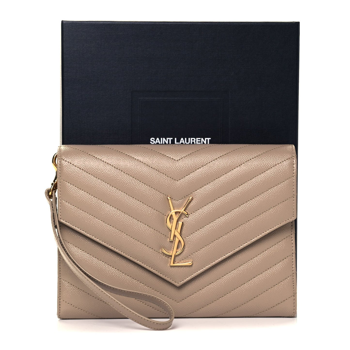 Grain De Poudre Matelasse Chevron Monogram Envelope Clutch Dark Beige