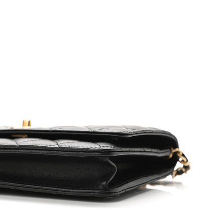 Chanel Lambskin Quilted CC Pearl Crush Wallet on Chain WOC Black 10 of 11