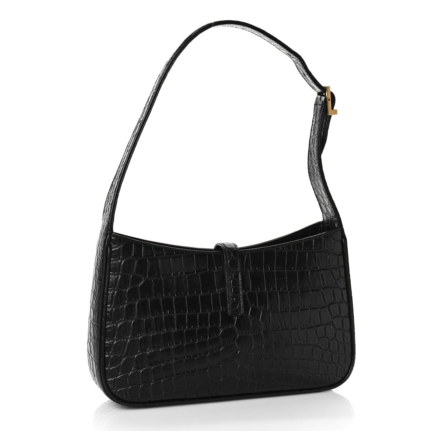 Saint Laurent Calfskin Crocodile Embossed Le 5 A 7 Hobo Black 3 of 8