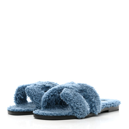 Hermes Woolskin Oran Sandals 37 Bleu 3 of 8