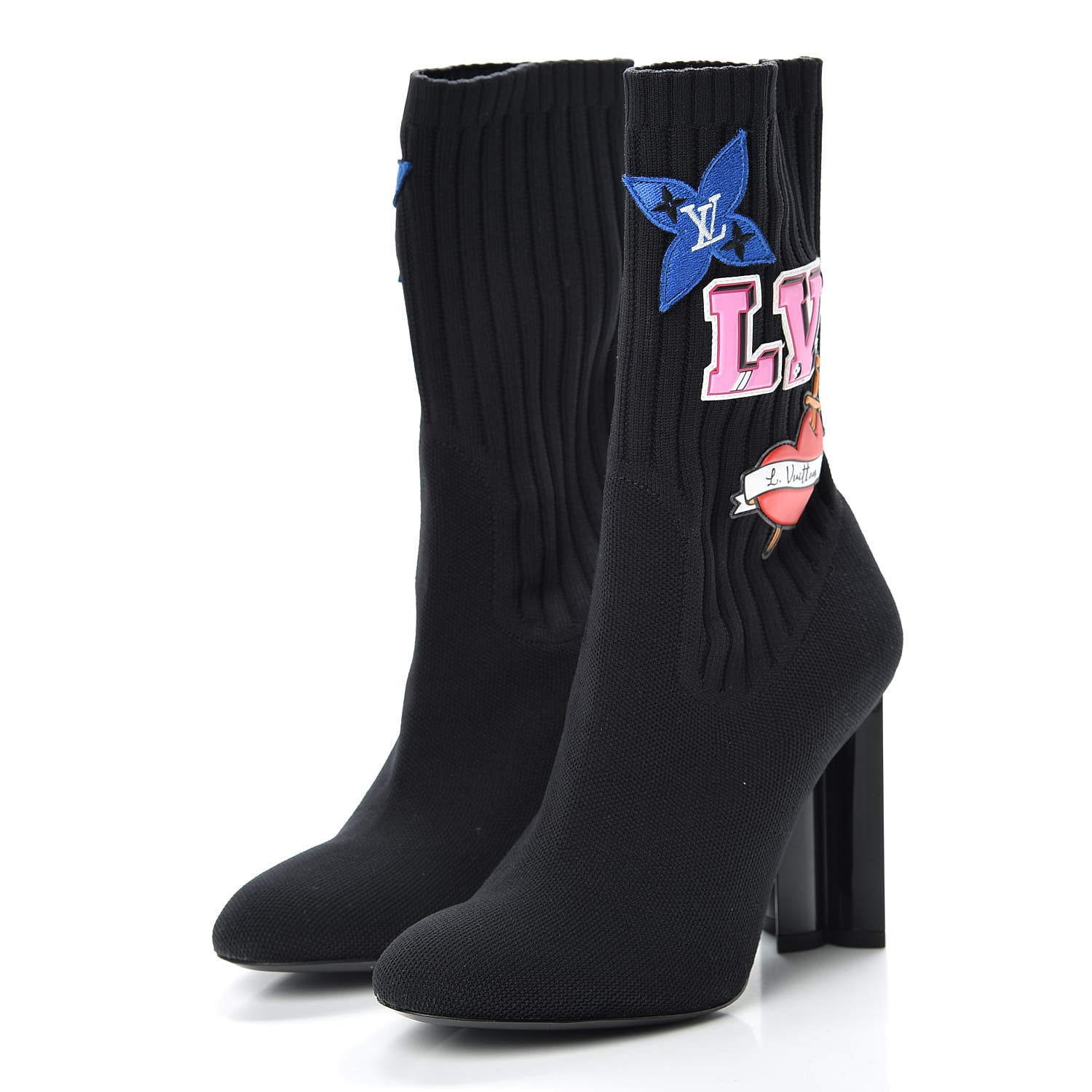 Louis Vuitton Stretch Fabric LV Black Heart Sock Ankle Boots 36 Black 4 of 7