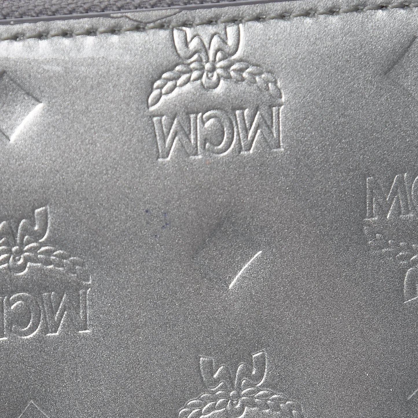 Metallic Monogram Patent Large Zip Around Wallet Silver