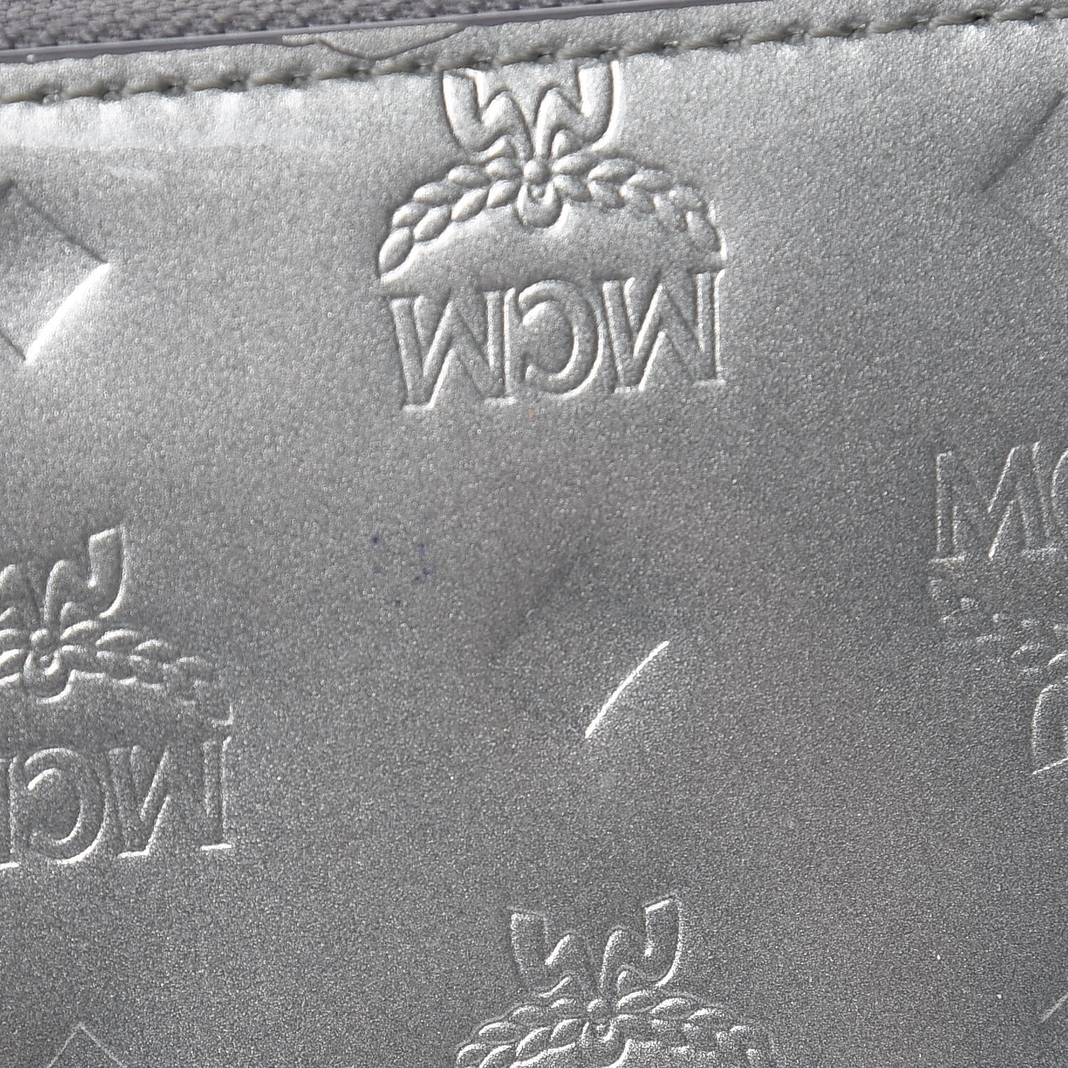 MCM Metallic Monogram Patent Large Zip Around Wallet Silver 7 of 10