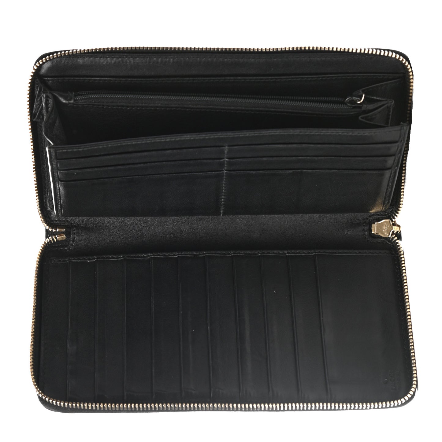 Guccissima Metal Bar Zip Around Organizer Wallet Black