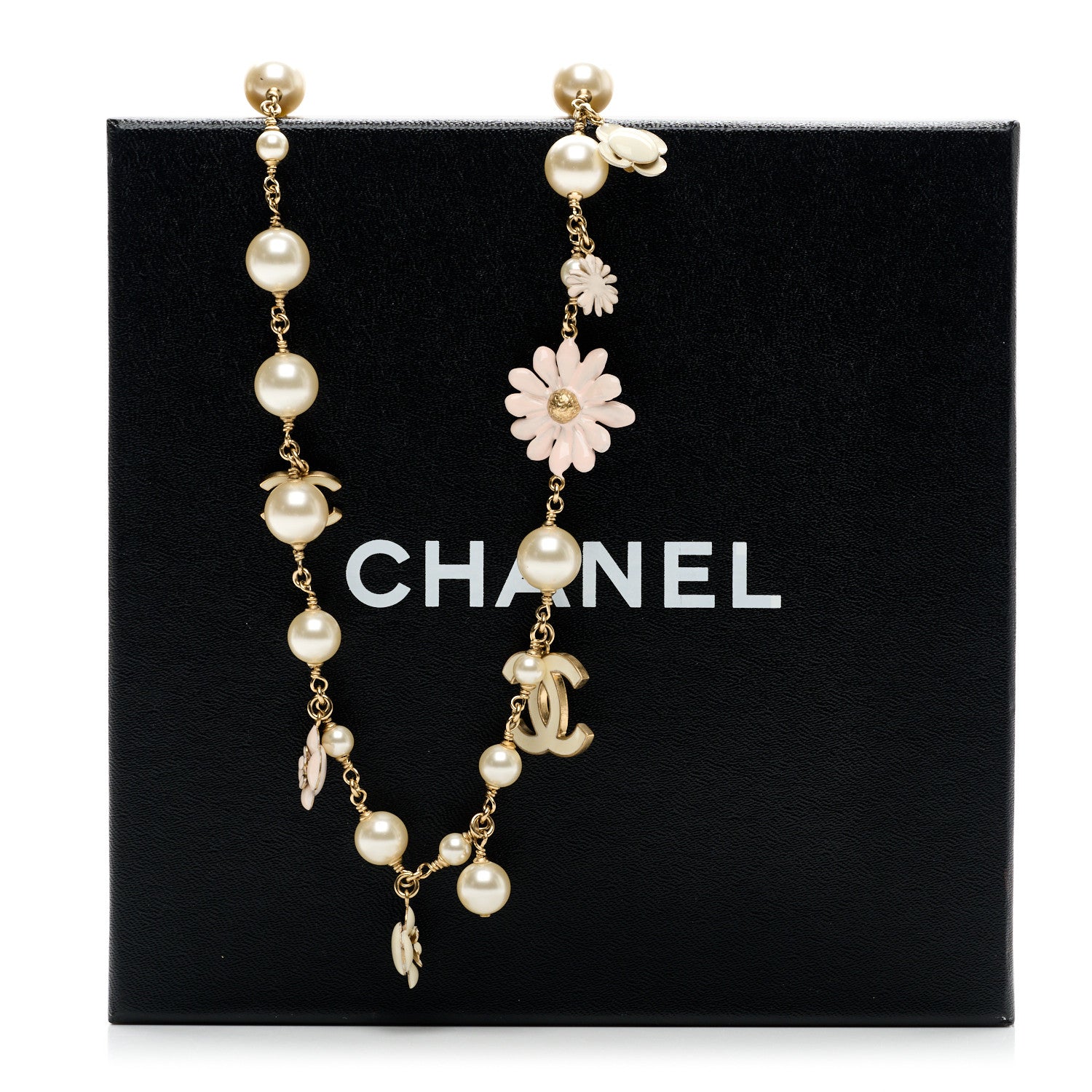Chanel Pearl Enamel CC Camellia Necklace White Gold 6 of 6
