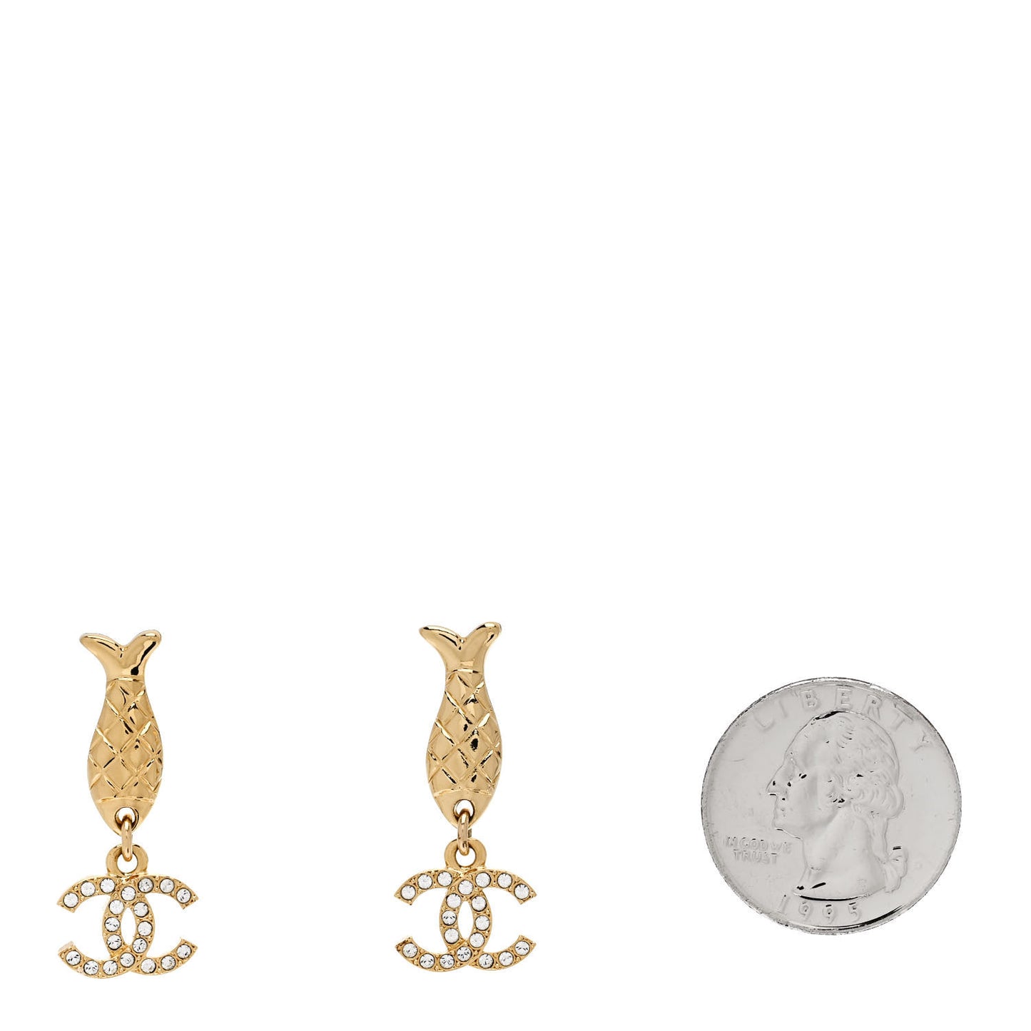 Metal Crystal CC Fish Drop Earrings Gold