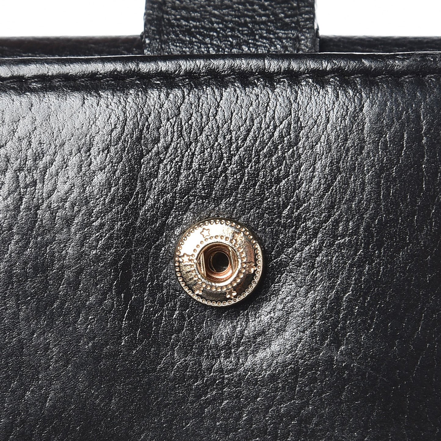 Goatskin Camellia Embossed Flap Wallet Black