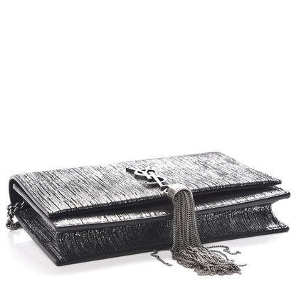 Saint Laurent Metallic Suede Classic Monogram Kate Tassel Chain Wallet Black Silver 4 of 9