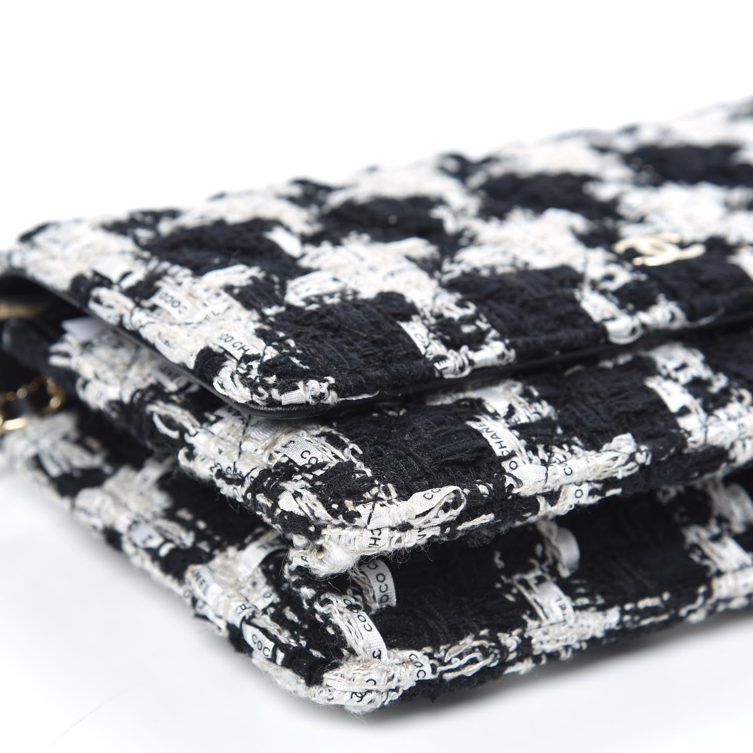 Chanel Tweed Quilted Wallet On Chain WOC Black Ecru White 9 of 11