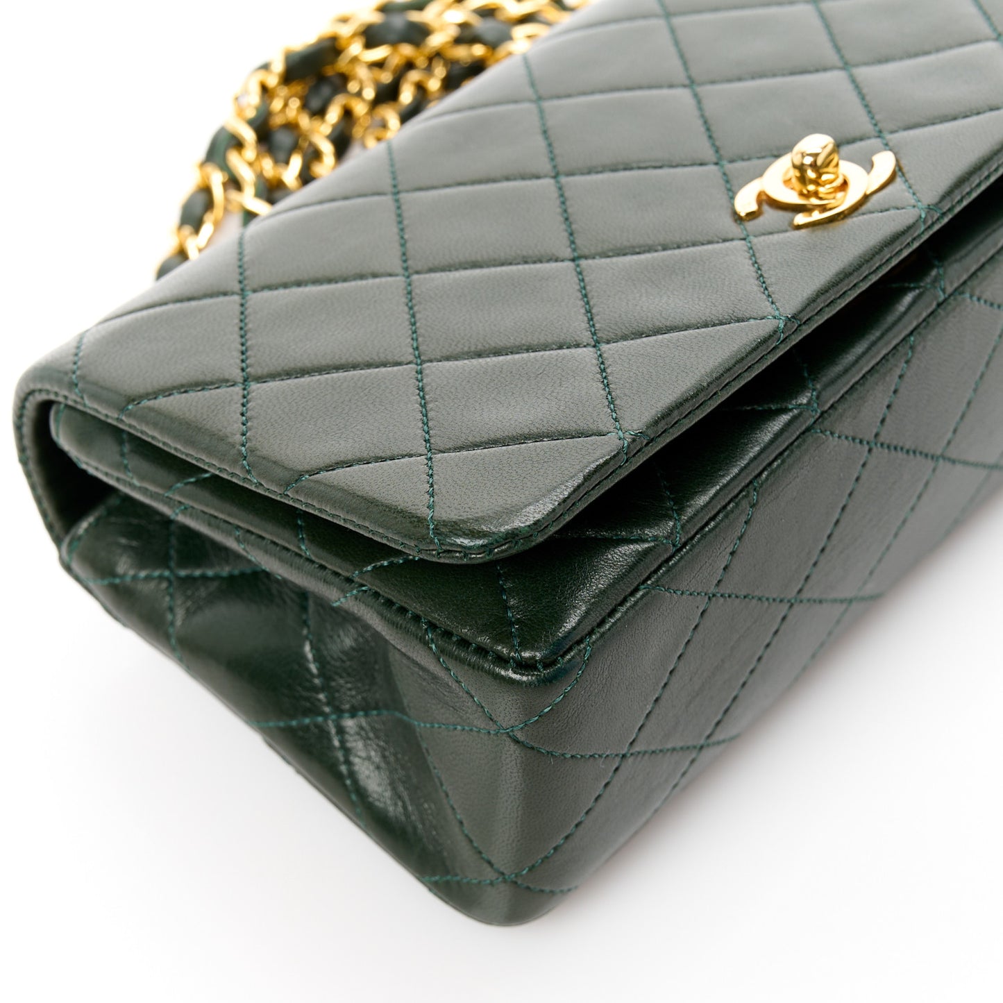 Lambskin Quilted Small Single Flap Green