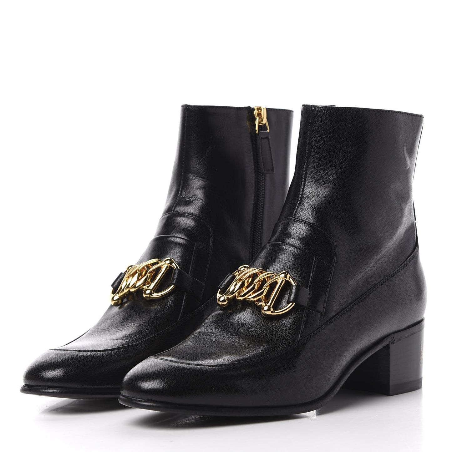 Goatskin Kitten Chain Horsebit Ankle Boots 38 Black