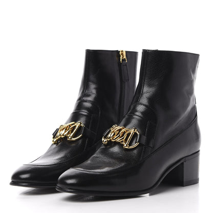 Gucci Goatskin Kitten Chain Horsebit Ankle Boots 38 Black 3 of 12