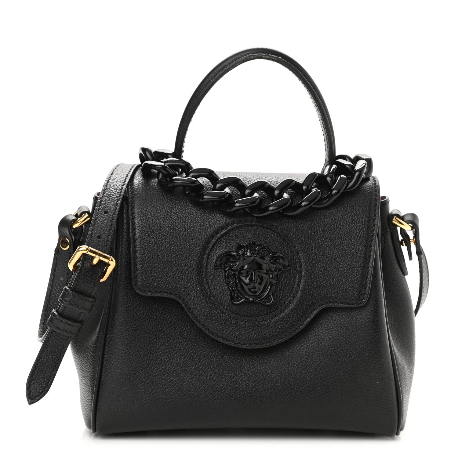 Versace Grained Calfskin Small La Medusa Top Handle Bag Black Lilac 1 of 9
