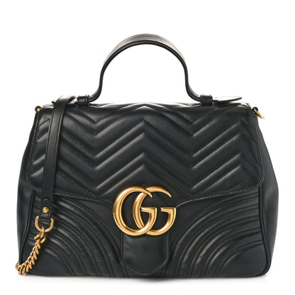 Gucci Calfskin Matelasse Medium GG Marmont Top Handle Shoulder Bag Black 1 of 11