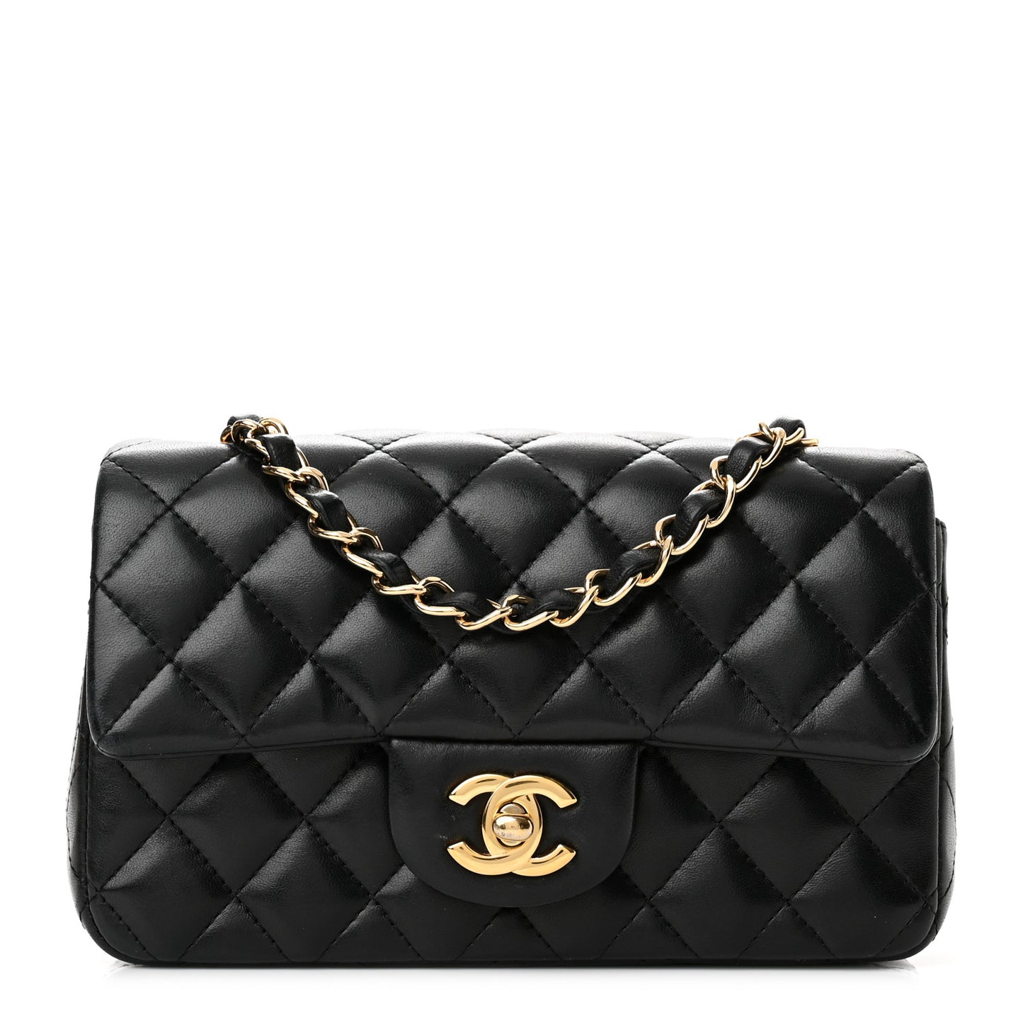 Lambskin Quilted Mini Rectangular Flap Black