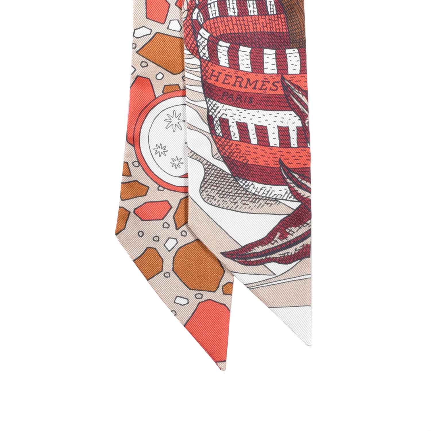 Hermes Silk La Danse Des Amazones Twilly Beige Corail Brun 2 of 4