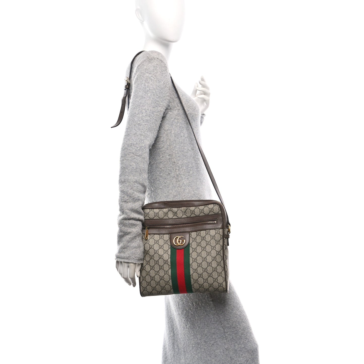 GG Supreme Monogram Web Medium Ophidia Messenger Bag Brown