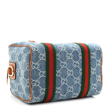 Gucci GG Denim Calfskin Web Mini GG Top Handle Bag Light Blue White 4 of 9
