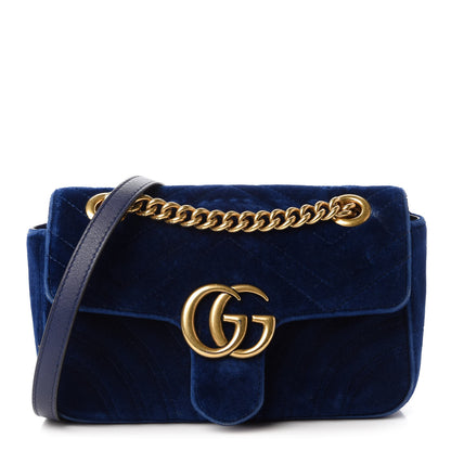 Gucci Velvet Matelasse Mini GG Marmont Shoulder Bag Cobalt Blue 1 of 10