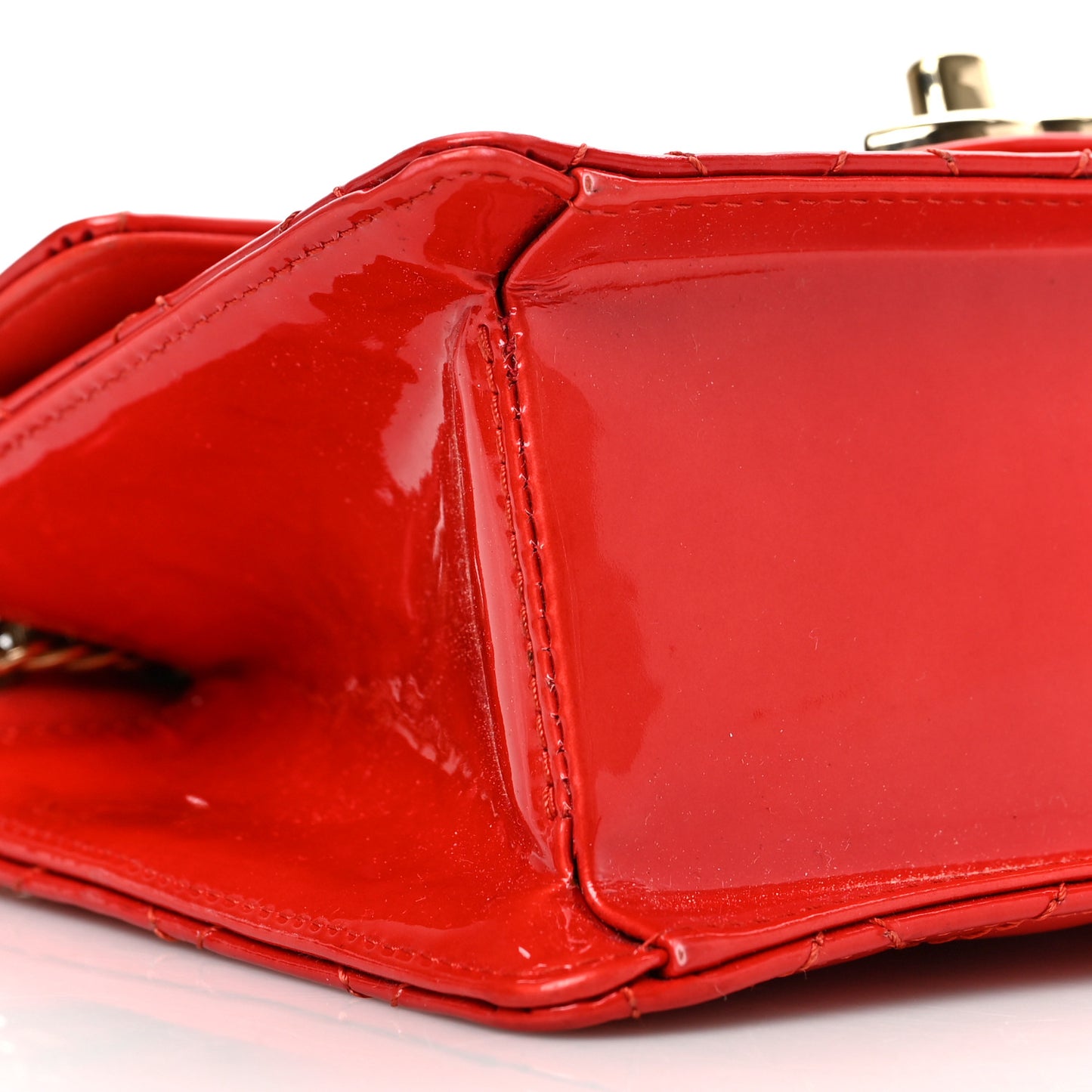Patent Quilted Mini Bijoux Chain Square Flap Red