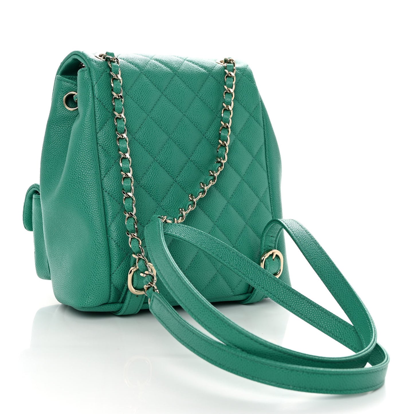 Caviar Quilted Medium Duma Pockets Drawstring Backpack Green