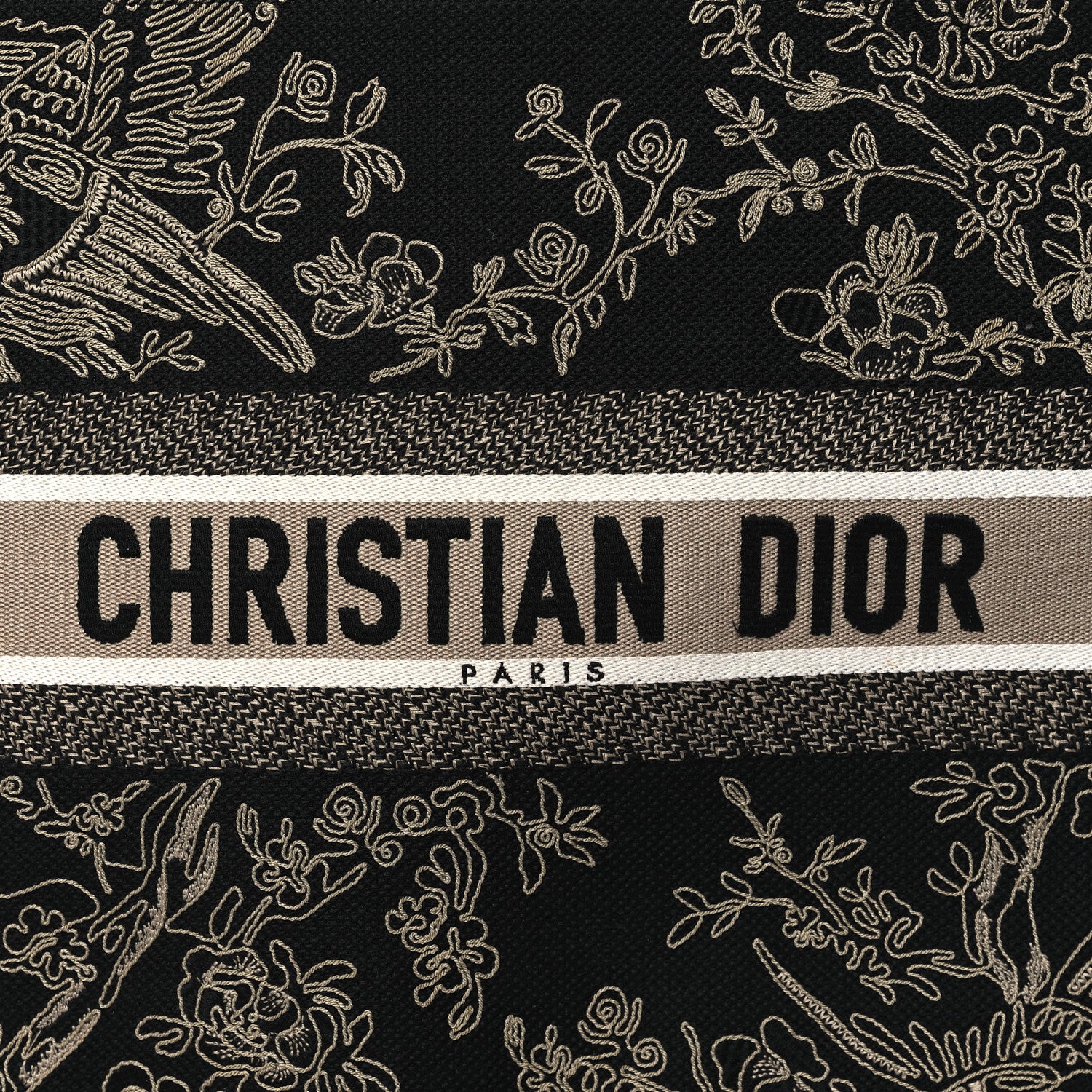 Christian Dior Canvas Embroidered Large Ornamental Cornely Book Tote Black Beige 9 of 13