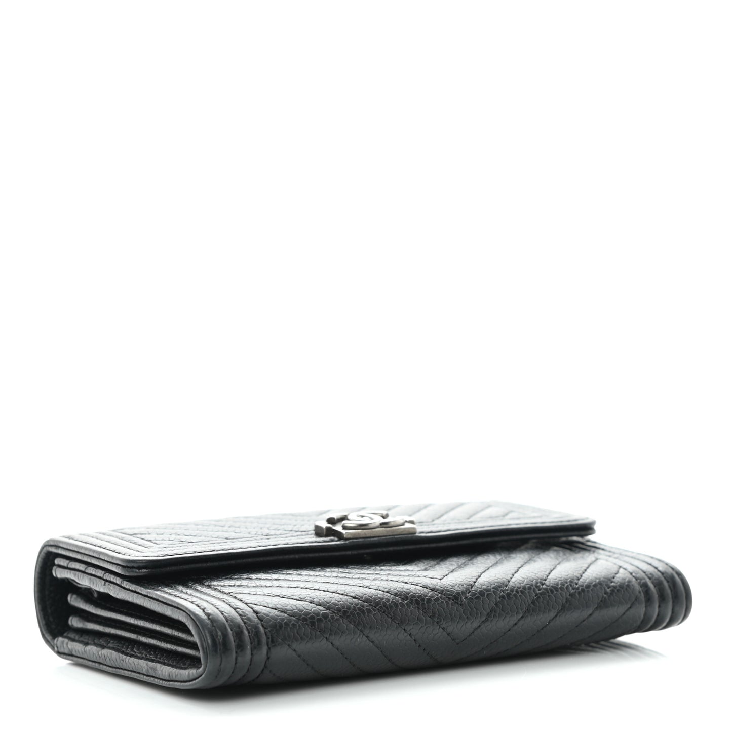 Caviar Chevron Quilted Medium Boy Flap Wallet Black