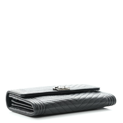Chanel Caviar Chevron Quilted Medium Boy Flap Wallet Black 4 of 11