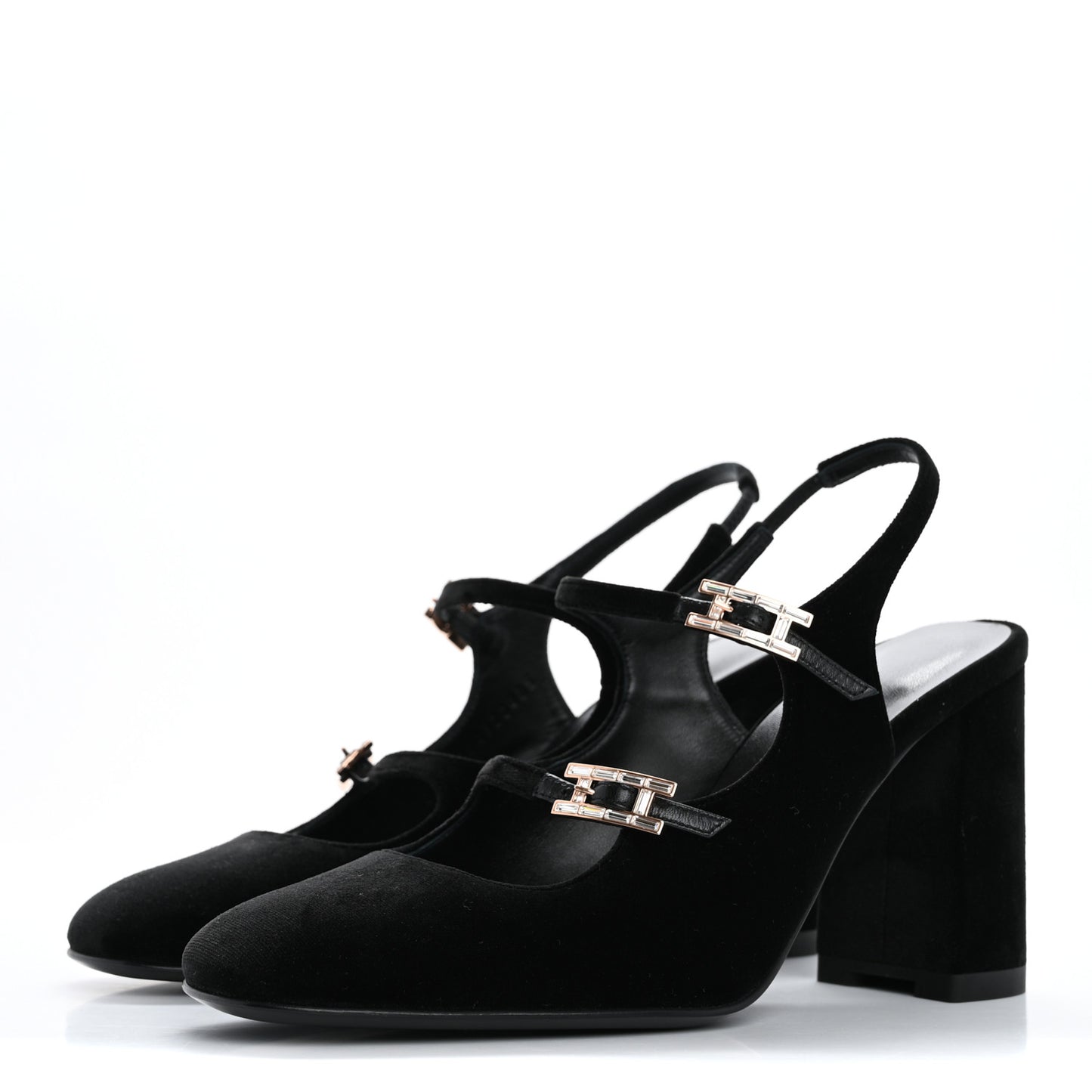 Velvet Rhinestone Jackie 90 Pumps 36.5 Black