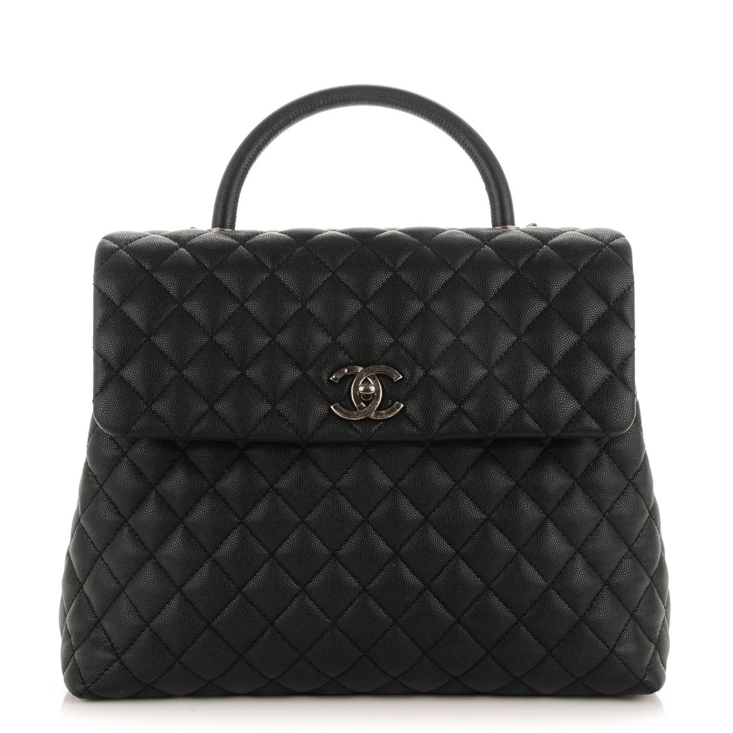 Caviar Quilted Large Coco Handle Flap Black