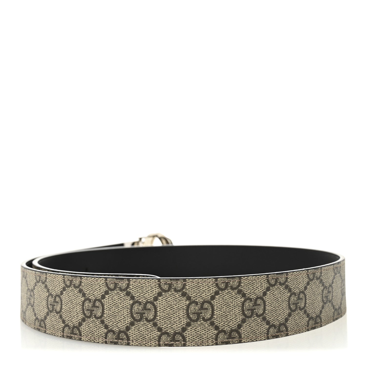 Gucci GG Supreme Monogram Selleria Calfskin Interlocking G Reversible 37mm Belt 95 38 Beige Ebony Black 2 of 5
