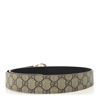 Gucci GG Supreme Monogram Selleria Calfskin Interlocking G Reversible 37mm Belt 95 38 Beige Ebony Black 2 of 5