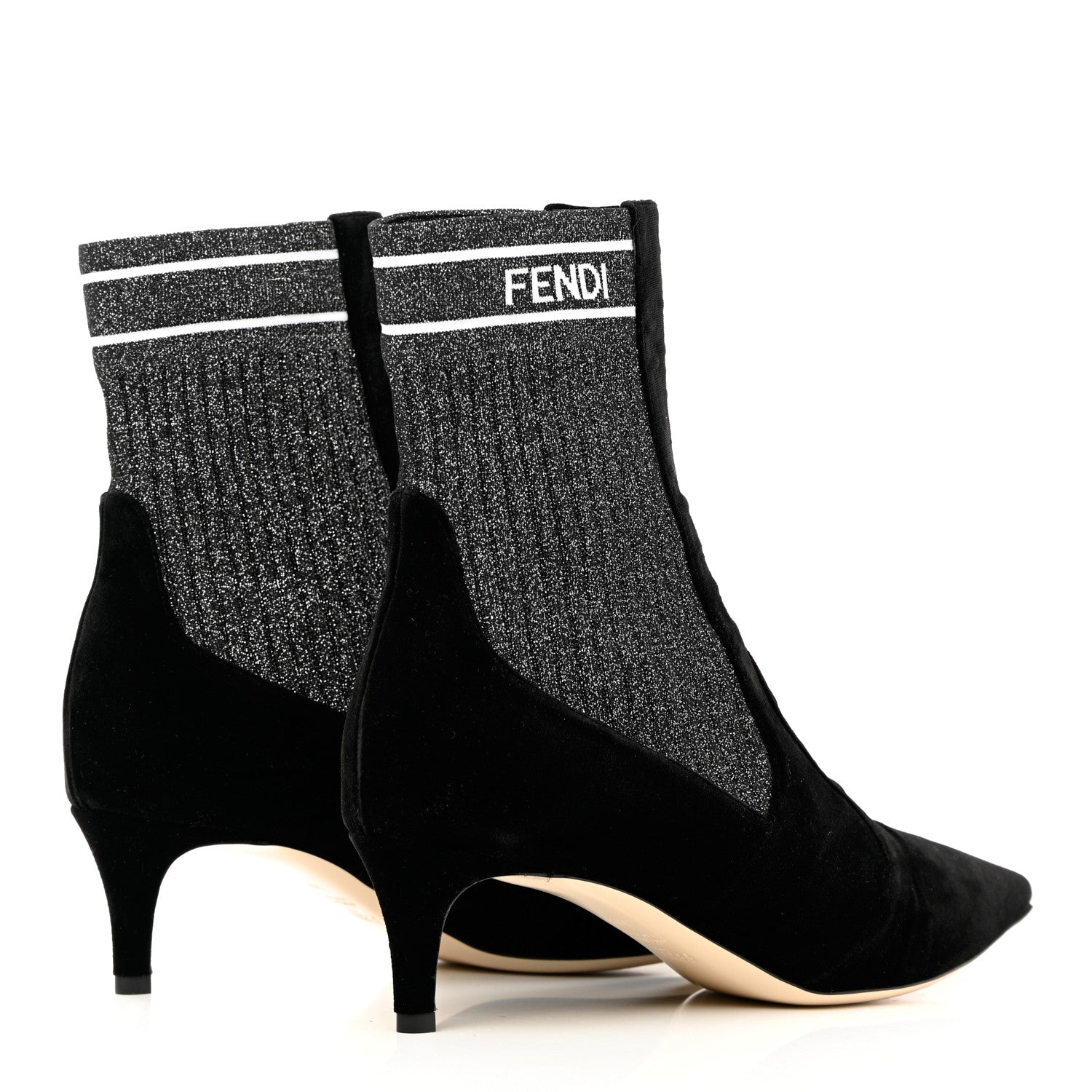 Fendi Velvet Lurex Rockoko Low Heel Sock Boots 39.5 Black 4 of 10