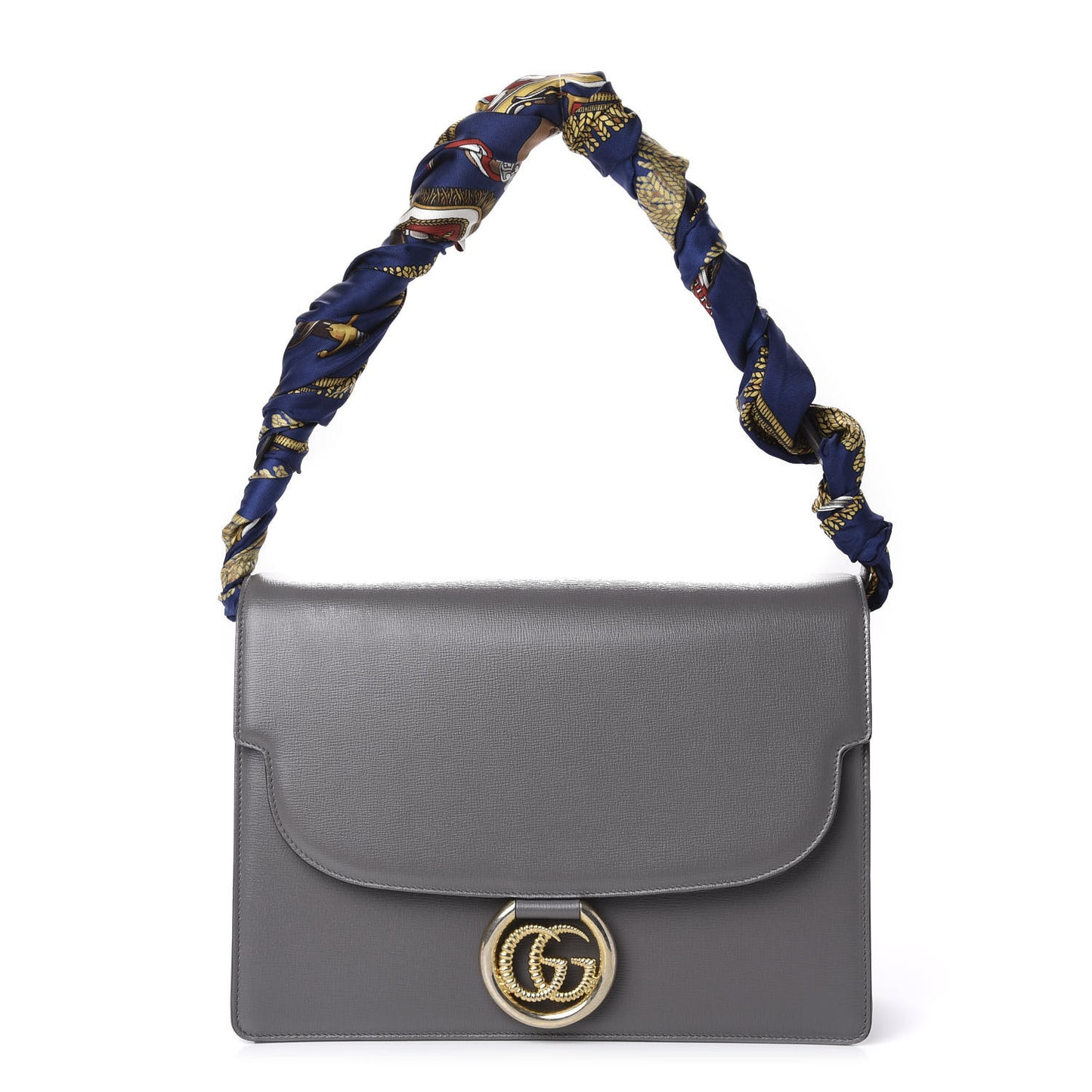 Textured Calfskin Silk Scarf Medium Torchon GG Ring Shoulder Bag Grey
