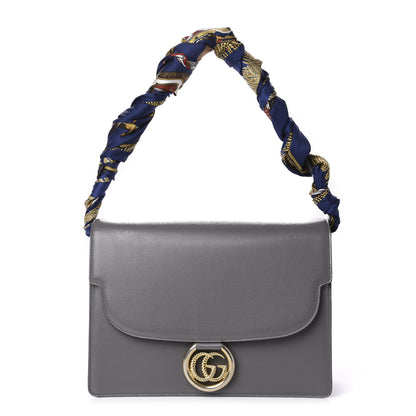 Gucci Textured Calfskin Silk Scarf Medium Torchon GG Ring Shoulder Bag Grey 1 of 12