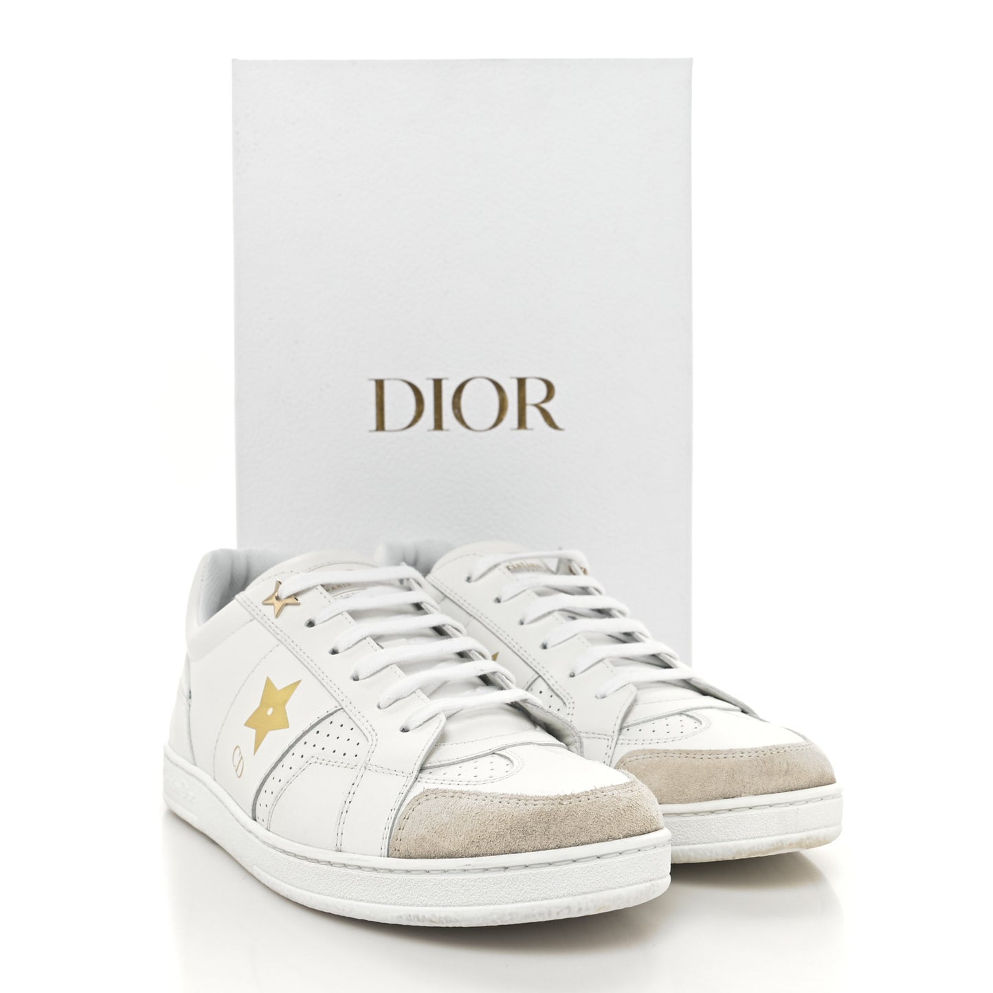 Calfskin Suede Dior Star Low Top Sneakers 38.5 White Gold