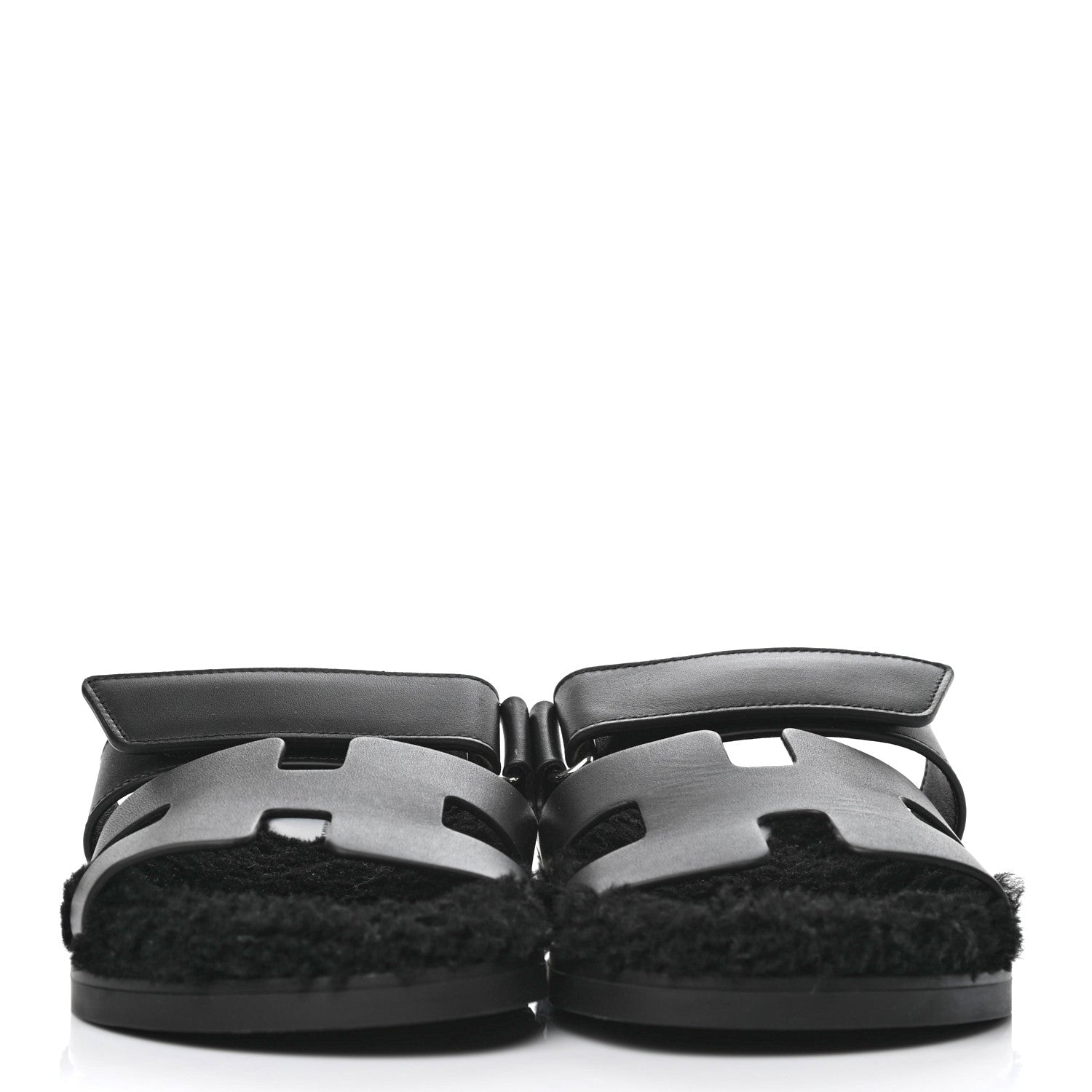 Hermes Calfskin Woolskin Womens Chypre Sandals 37 Black 2 of 9