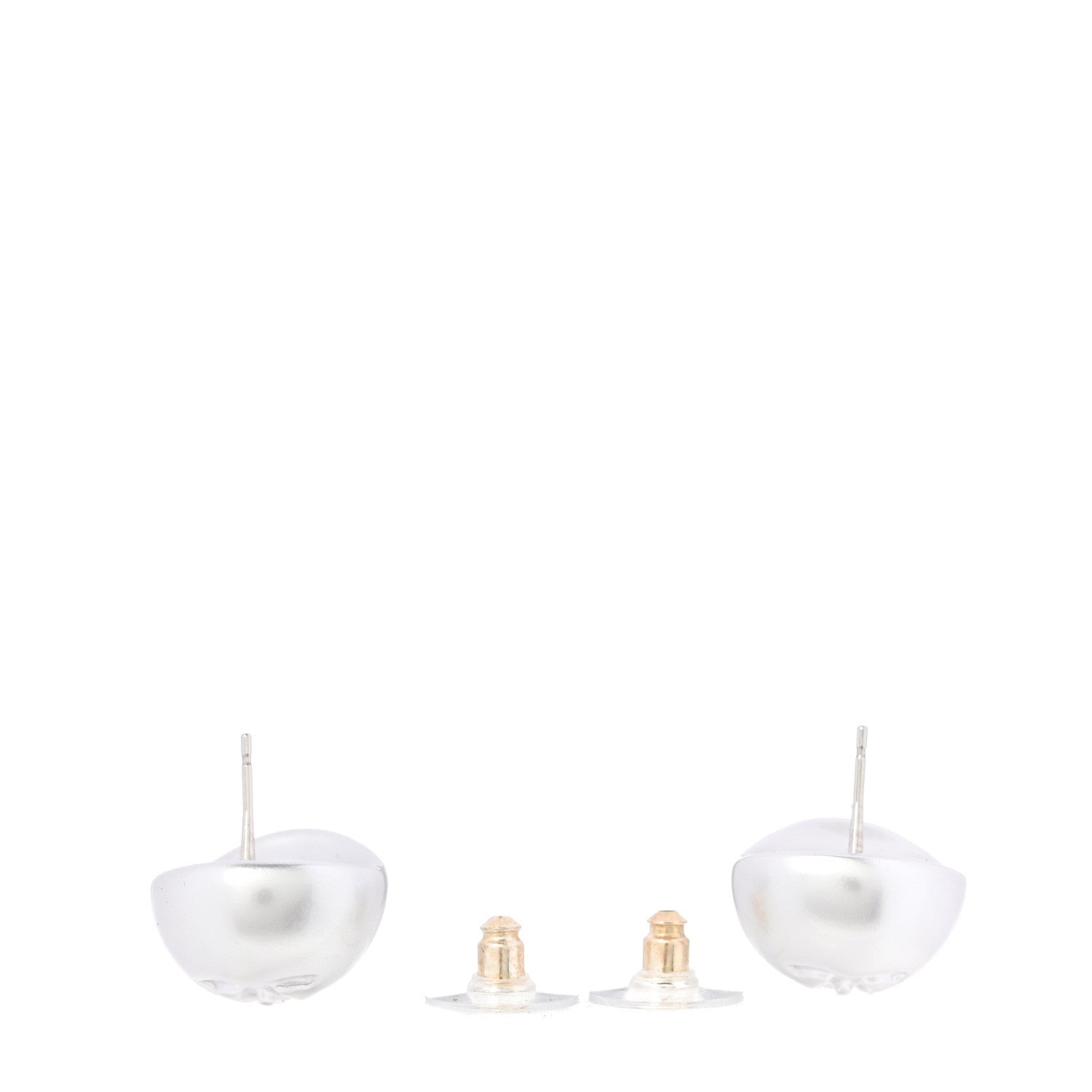 Chanel Resin Metal CC Stud Earrings Silver Pearly White 3 of 5